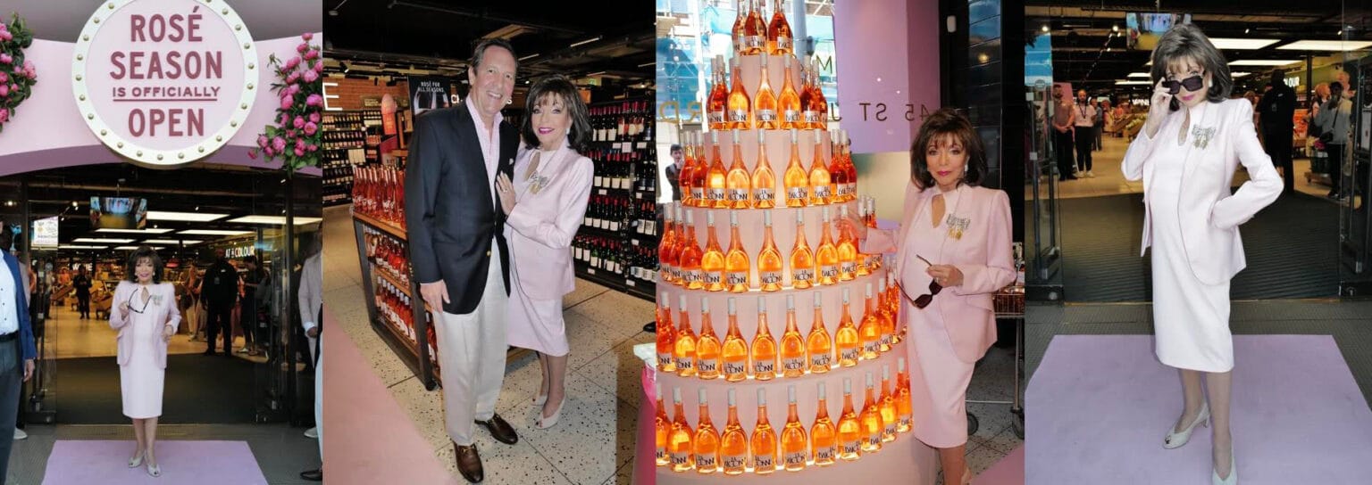 Dame Joan Collins kicks off rosé season with pink carpet moment at M&S